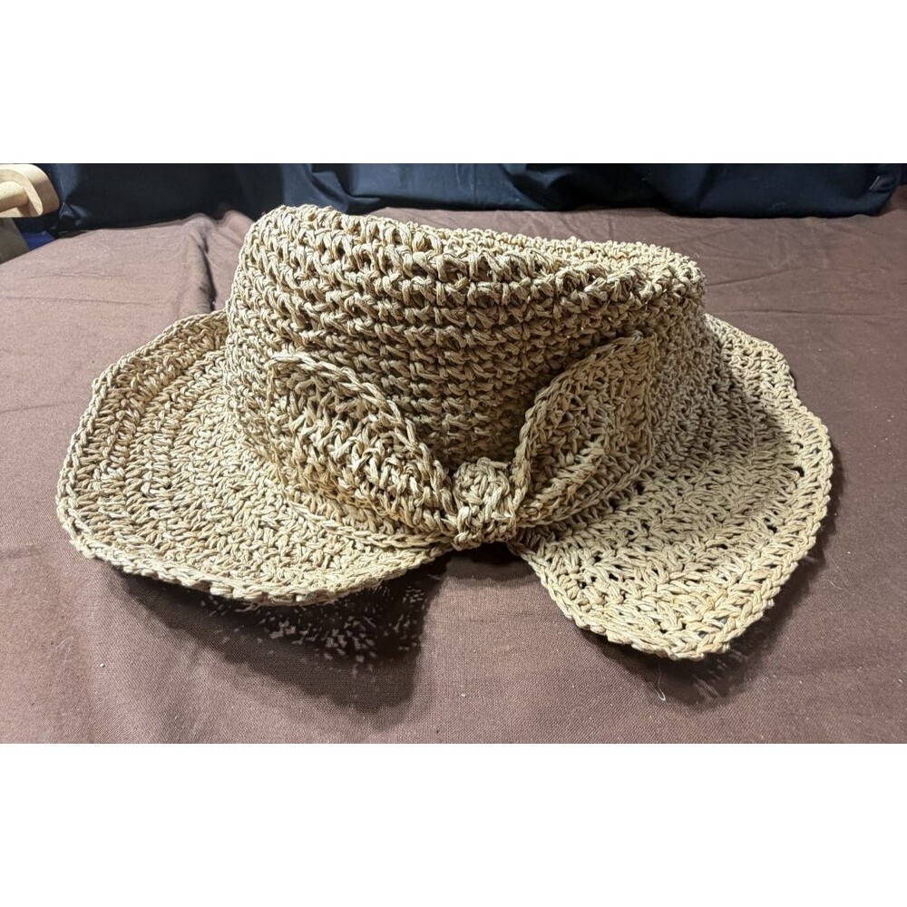 Women's Bowknot Straw Sun Hat Wide Brim Uv Beach Cap Breathable Summer Outdoor